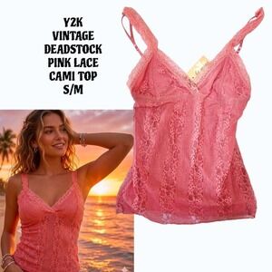 ✨ VINTAGE Y2K DEADSTOCK BE MINE PINK‎ LACE CAMI S/M ✨
